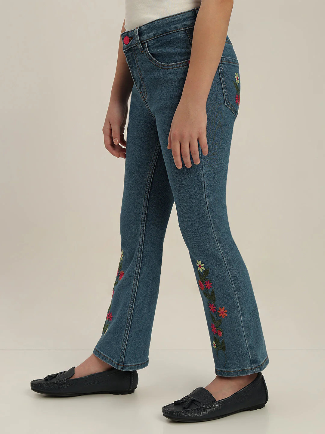 GIRLS Floral Embroidered Bootcut Jeans - Image 3