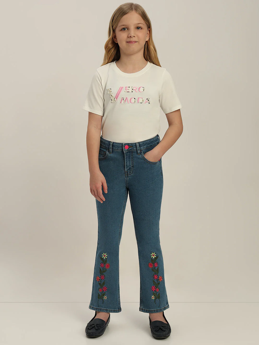 GIRLS Floral Embroidered Bootcut Jeans - Image 5