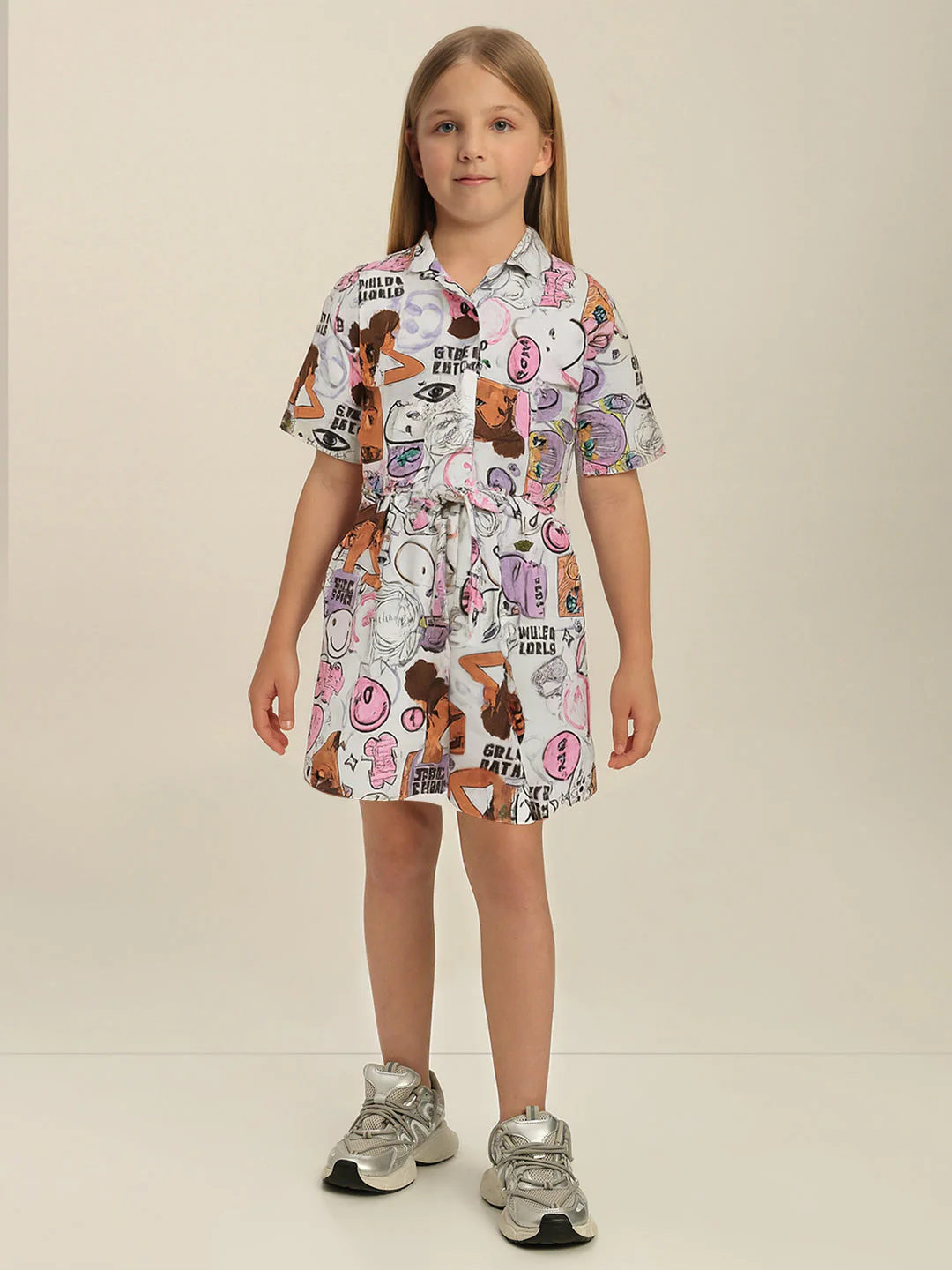 Girls Multi-Colour Graphic Print Dress - Image 5