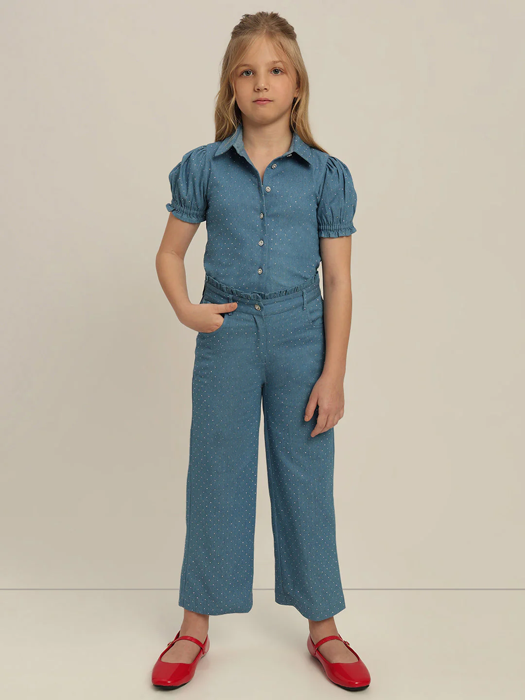 GIRL Blue Embellished Wide Leg Pants - Image 5
