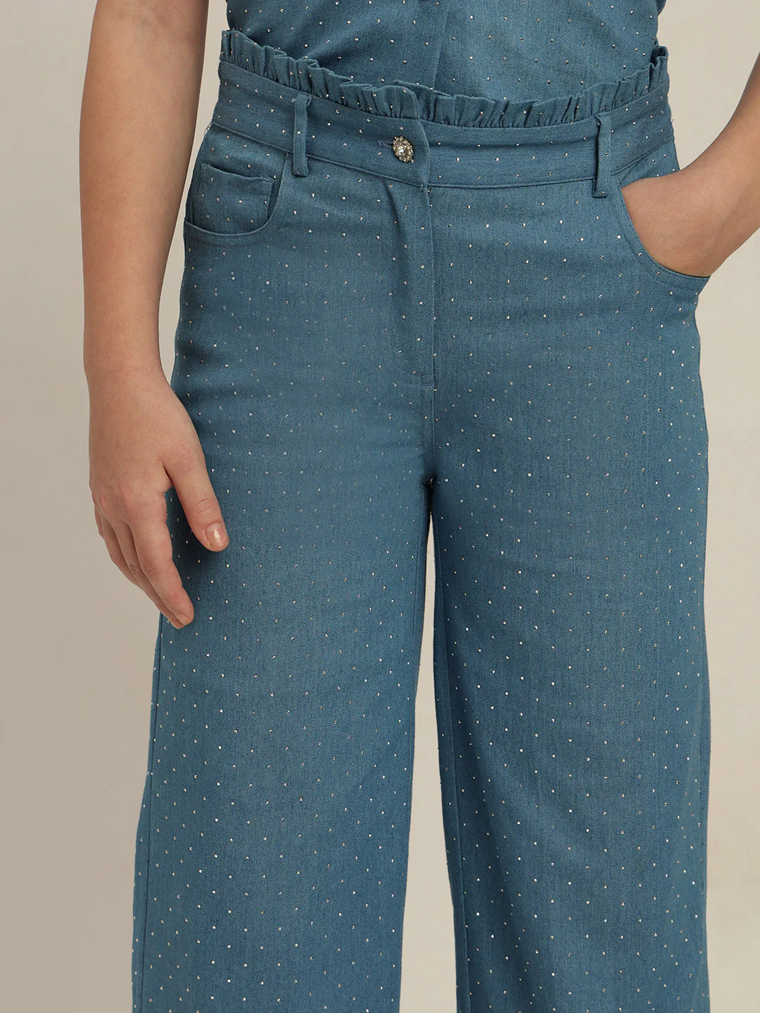 GIRL Blue Embellished Wide Leg Pants - Image 6