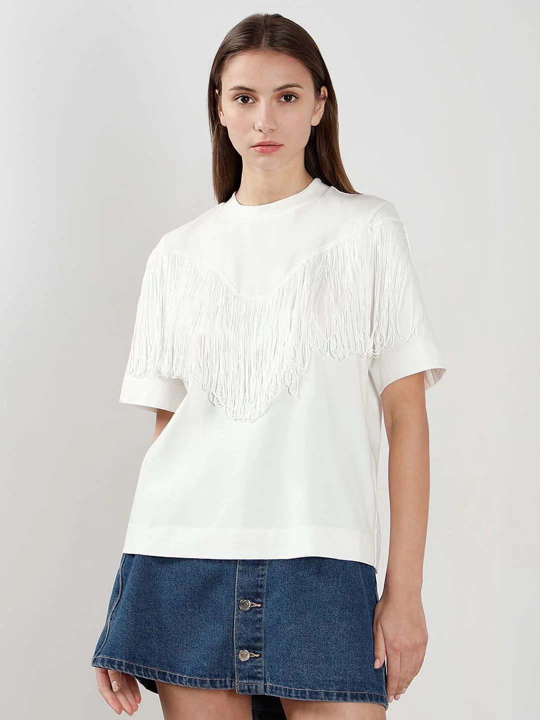 White Fringe Detail T-Shirt - Image 2