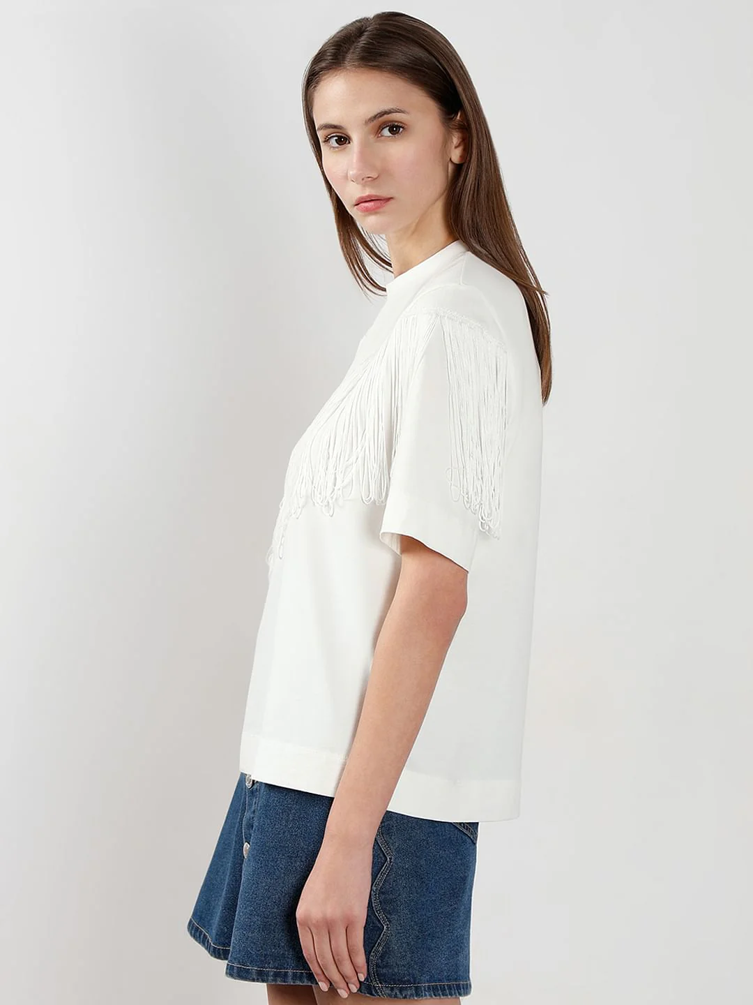White Fringe Detail T-Shirt - Image 3