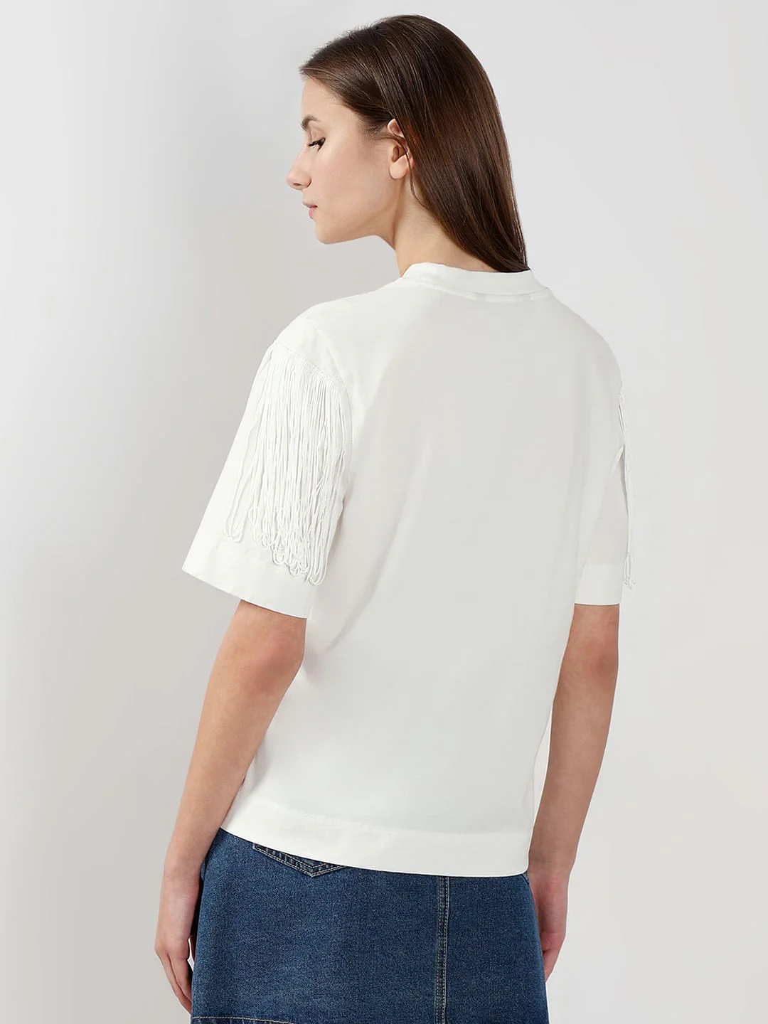 White Fringe Detail T-Shirt - Image 4