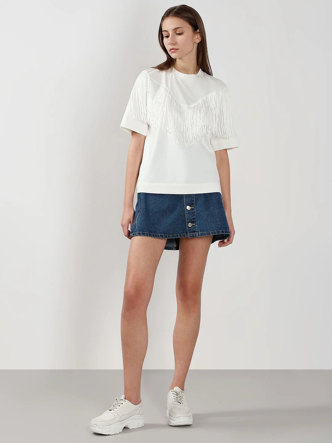 White Fringe Detail T-Shirt - Image 5