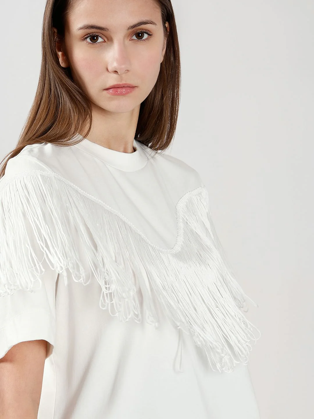 White Fringe Detail T-Shirt - Image 6
