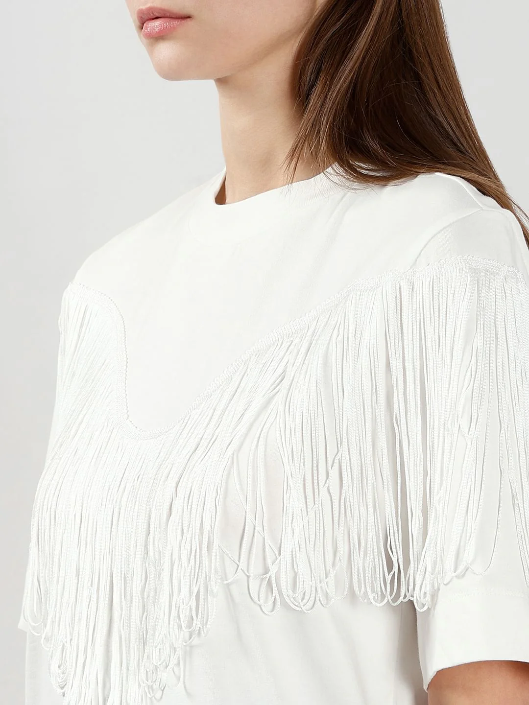 White Fringe Detail T-Shirt - Image 8