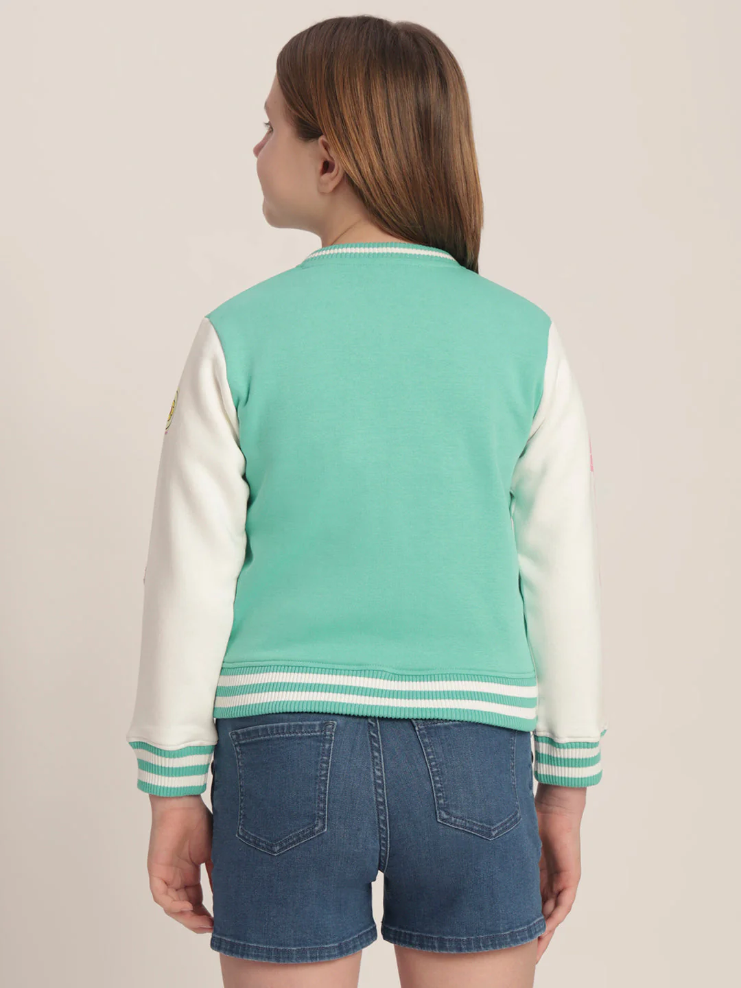 Girls Green Varsity Bomber Jacket - Image 4
