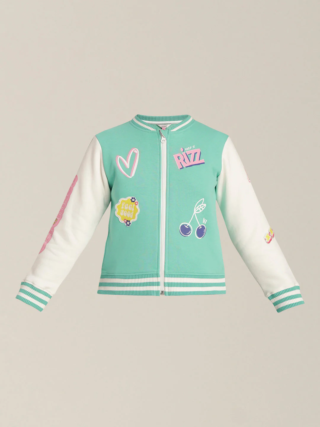 Girls Green Varsity Bomber Jacket - Image 7