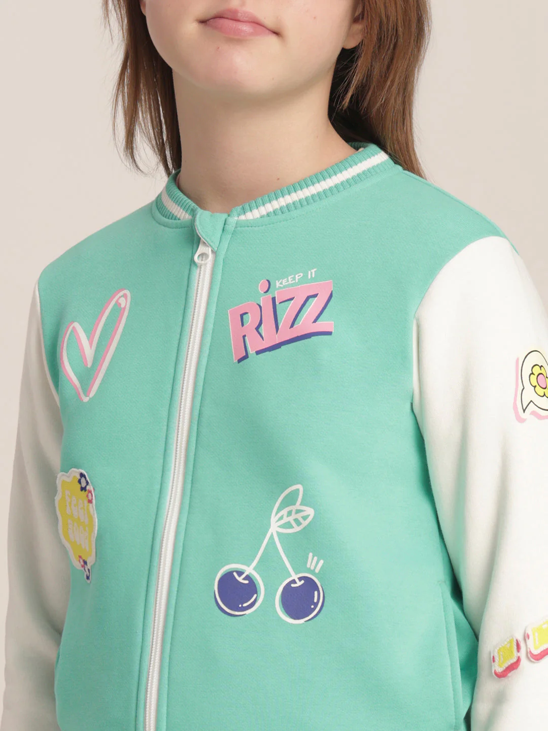Girls Green Varsity Bomber Jacket - Image 8
