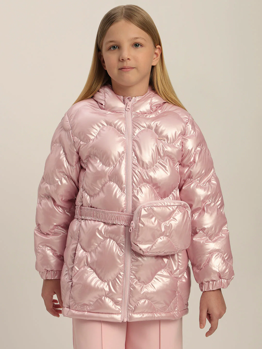 Girls Pink Quilted Puffer Jacket - Image 2