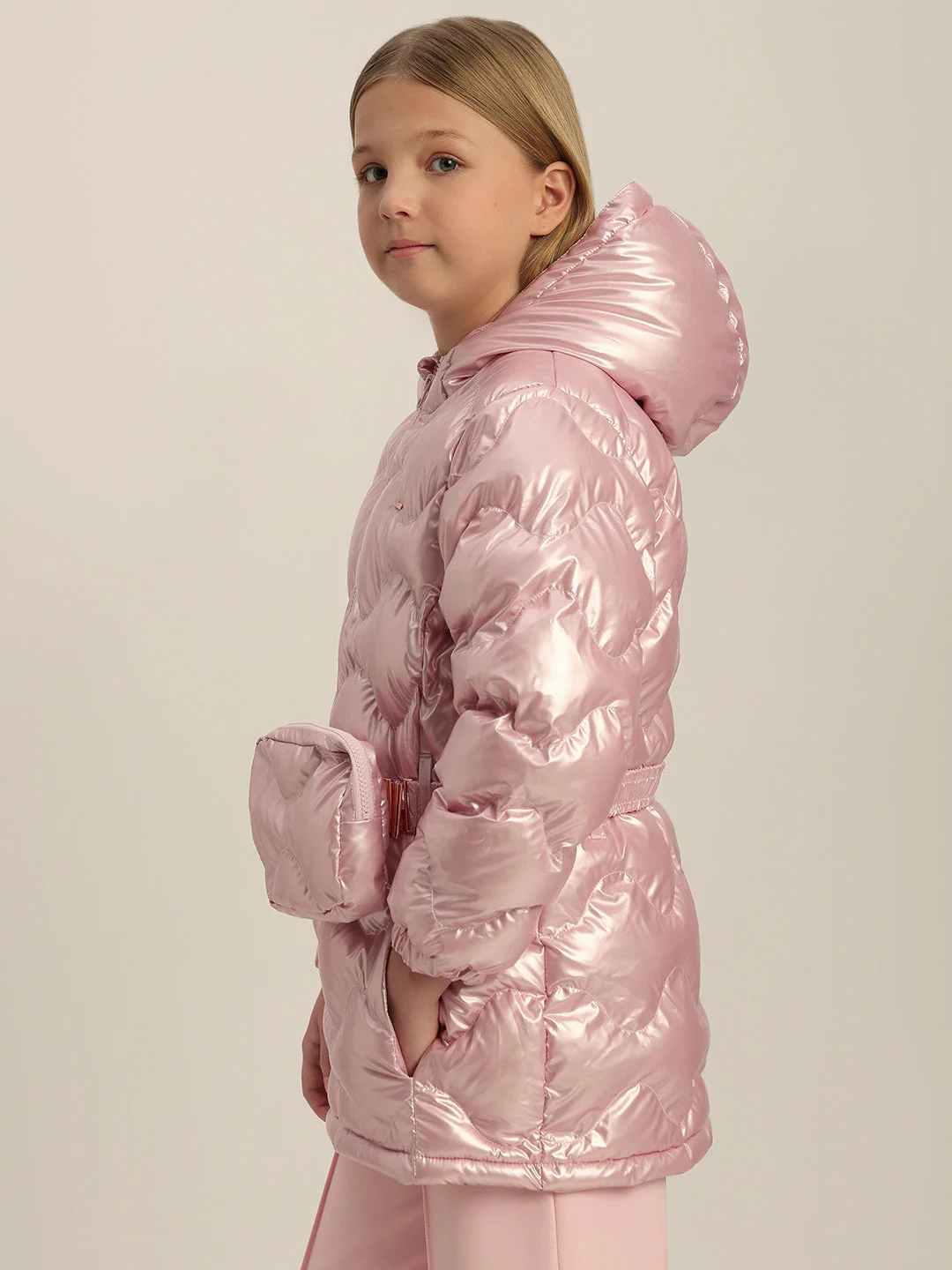 Girls Pink Quilted Puffer Jacket - Image 3