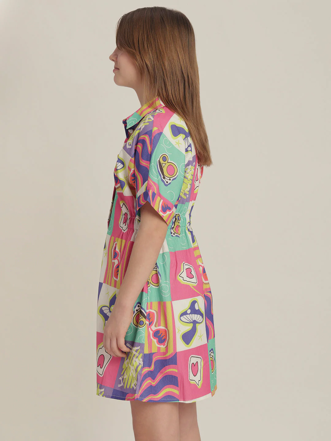 Girls Comic Block Print Shirt Dress - Image 3