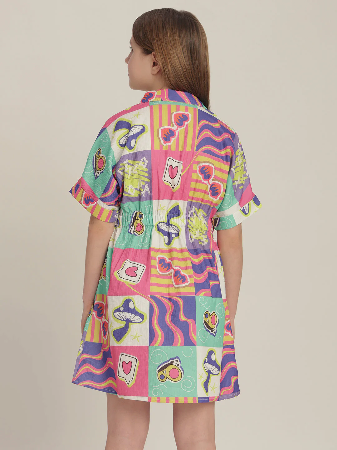 Girls Comic Block Print Shirt Dress - Image 4