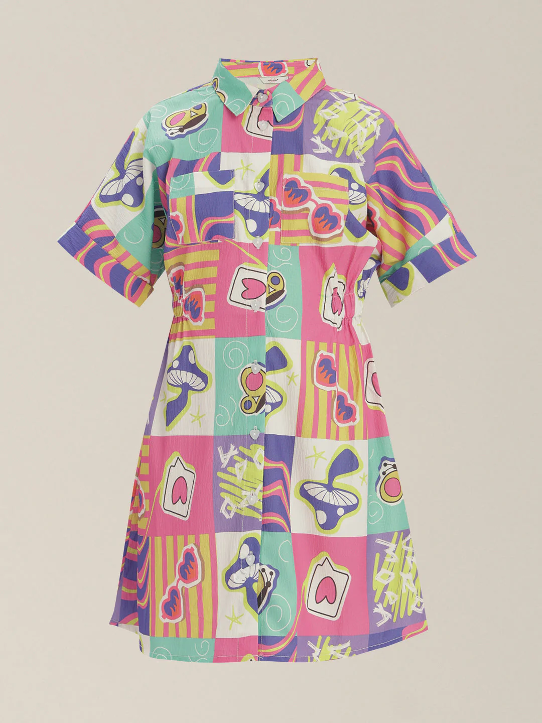 Girls Comic Block Print Shirt Dress - Image 7