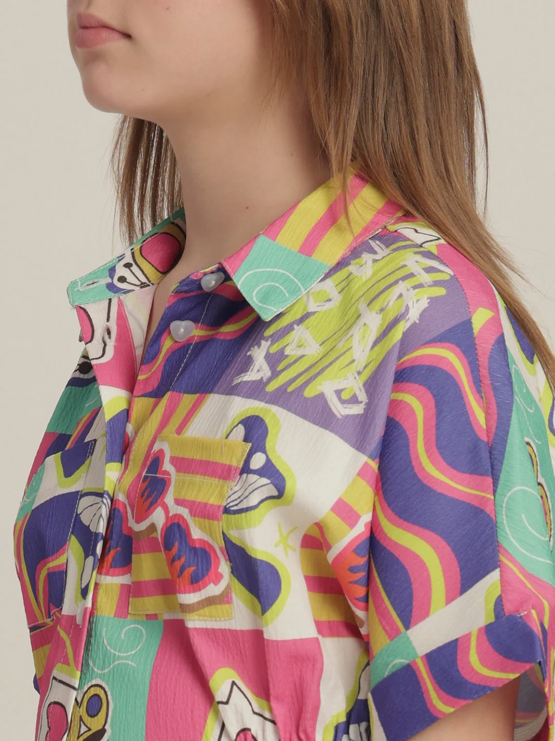 Girls Comic Block Print Shirt Dress - Image 8