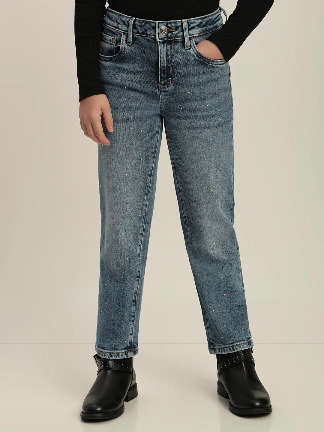 Girls Embellished Mom Fit Jeans - Image 2