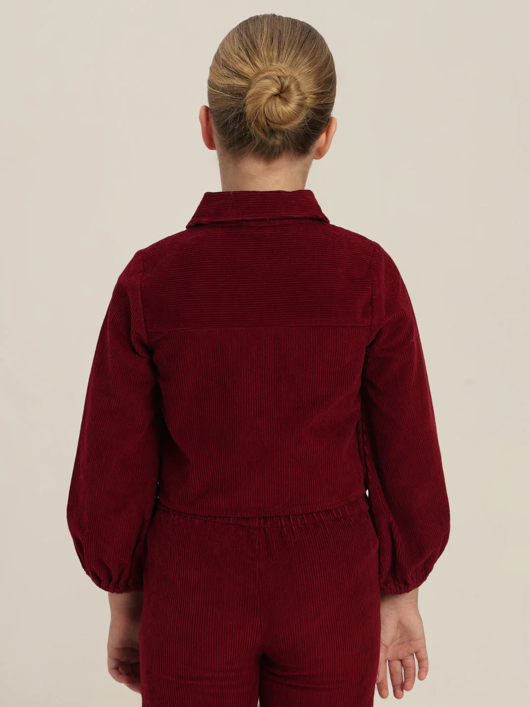 GIRLS Maroon Embroidered Corduroy Shirt - Image 4