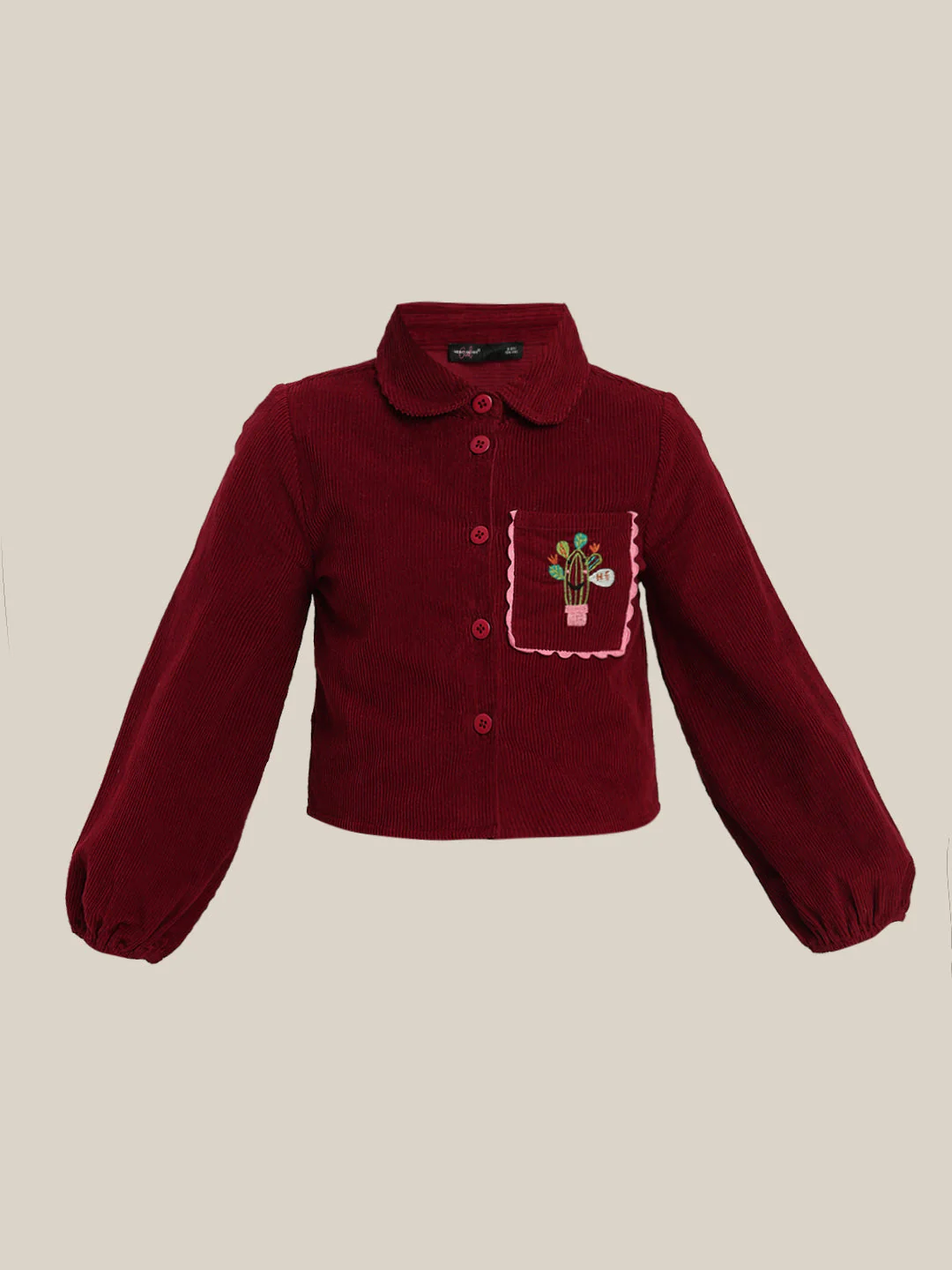 GIRLS Maroon Embroidered Corduroy Shirt - Image 7