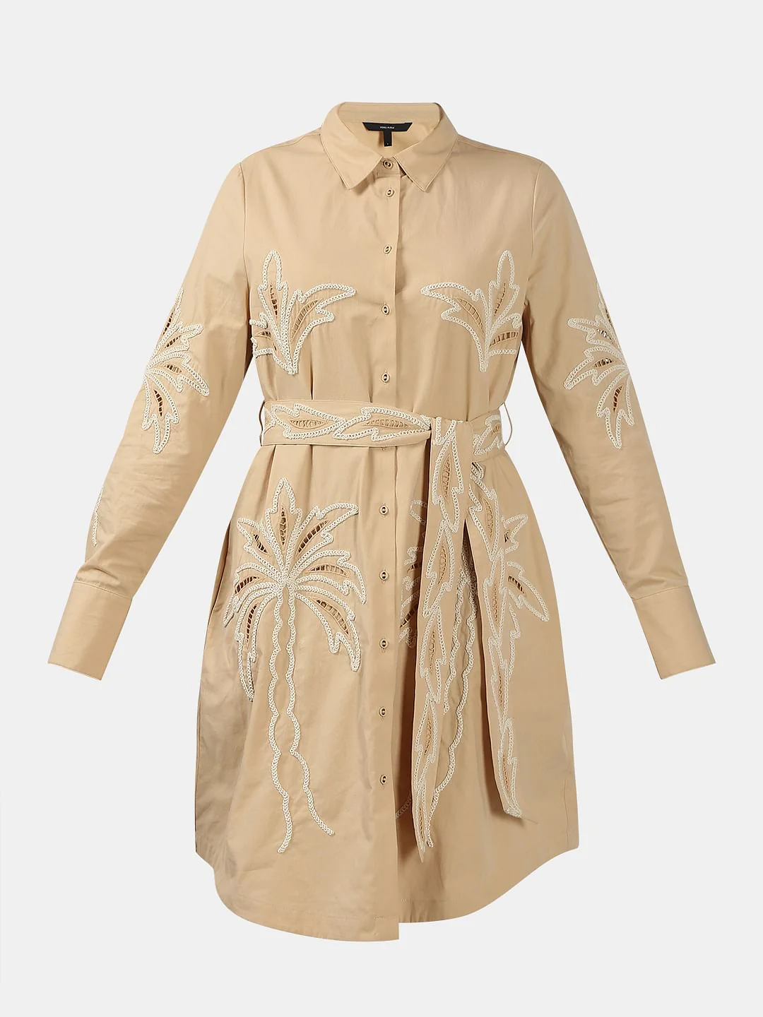 Beige Embroidered Print Shirt Dress - Image 7