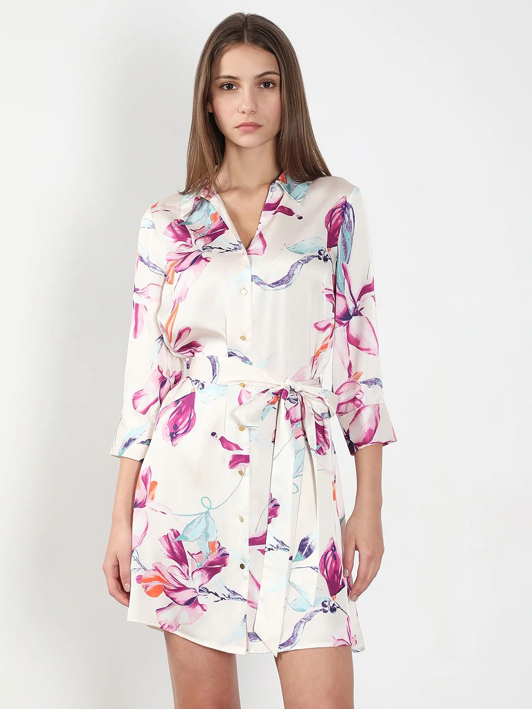 White Printed Mini Shirt Dress - Image 2