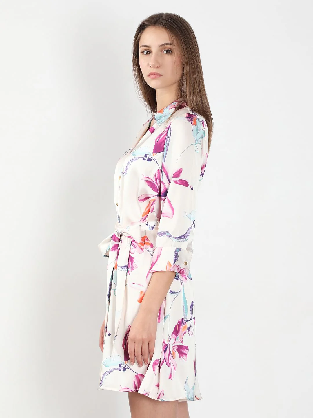 White Printed Mini Shirt Dress - Image 3