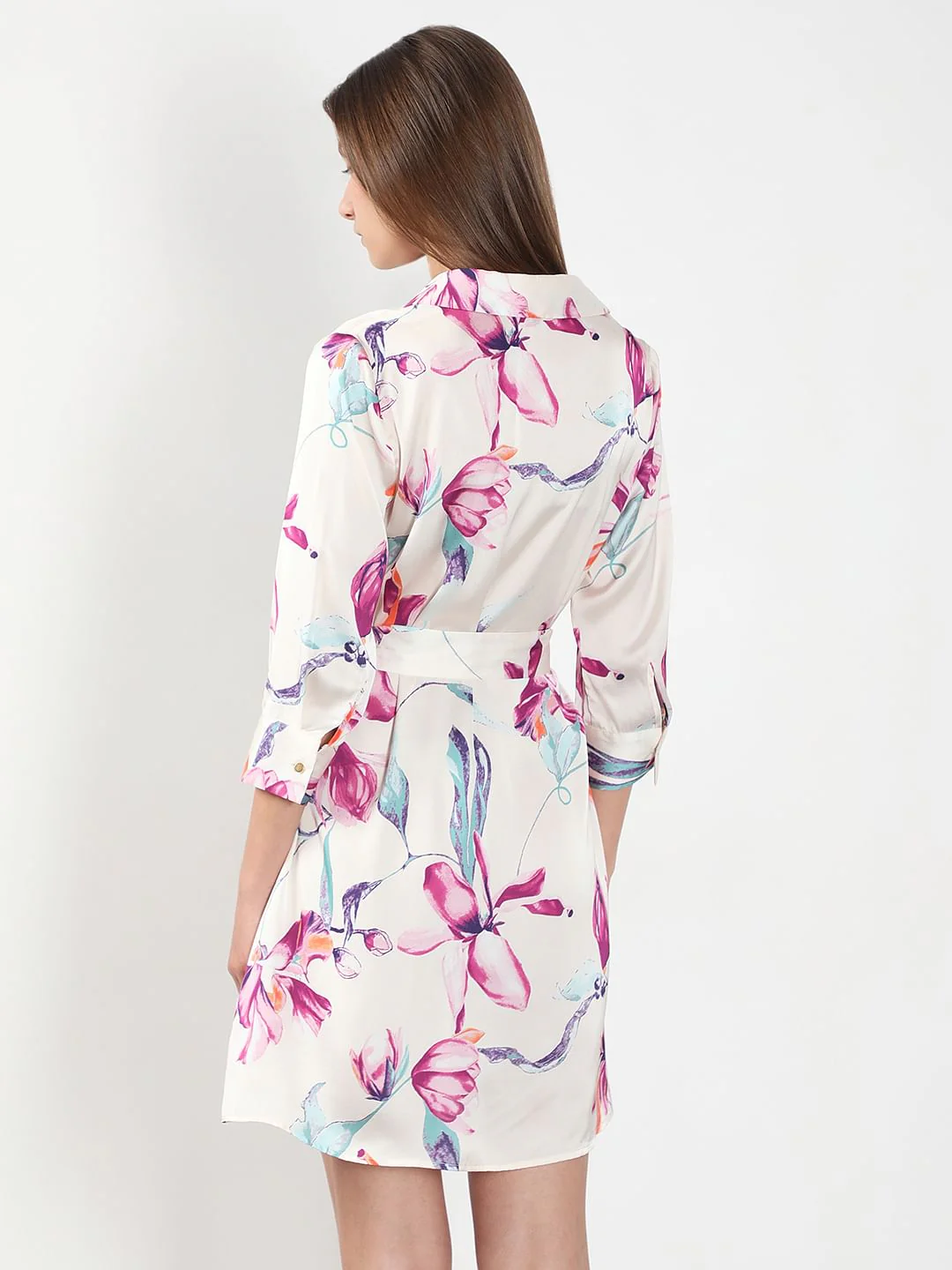 White Printed Mini Shirt Dress - Image 4