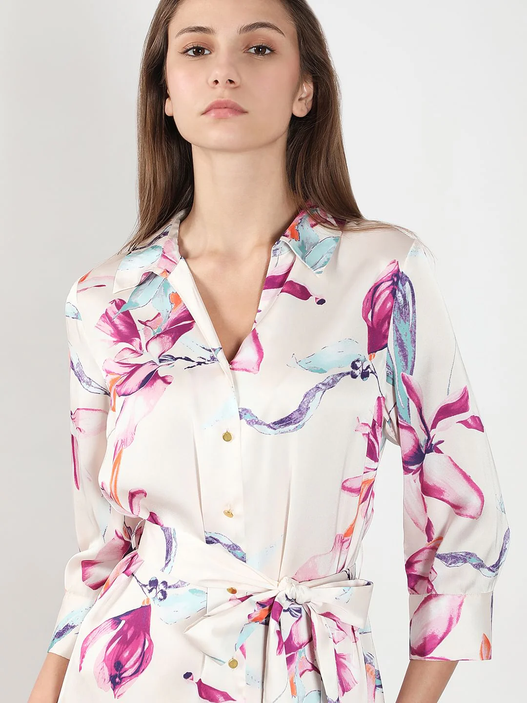 White Printed Mini Shirt Dress - Image 6