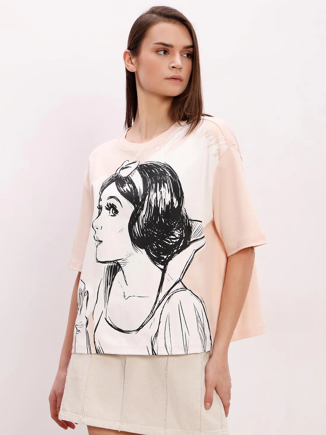 Vero Moda Peach Printed Cotton T-Shirt - Image 2