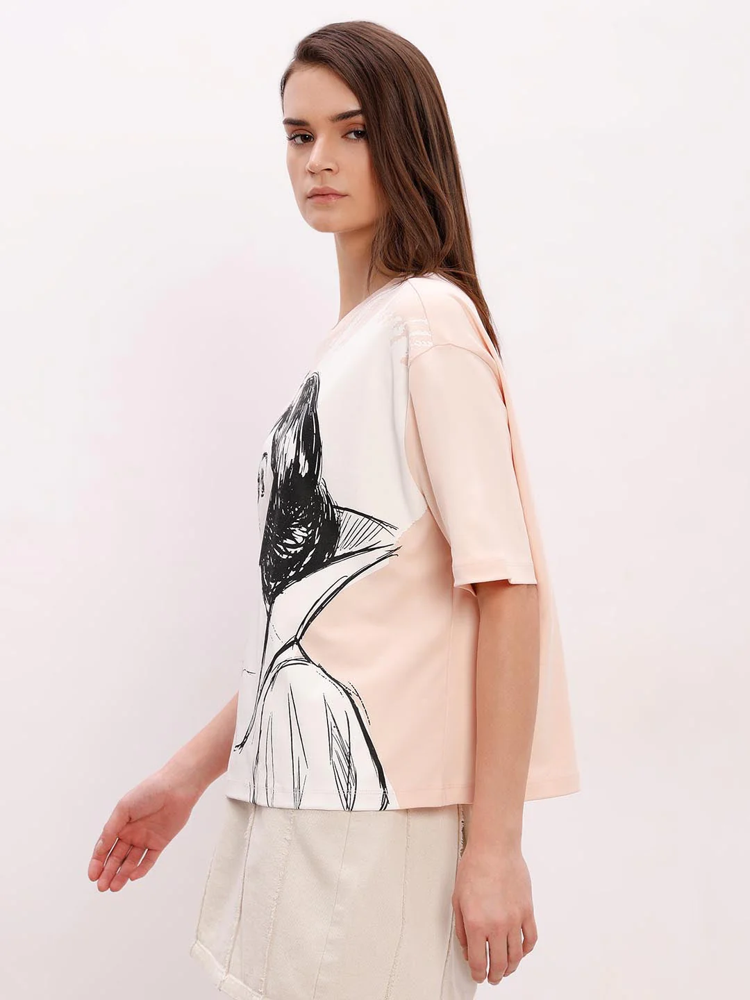 Vero Moda Peach Printed Cotton T-Shirt - Image 4