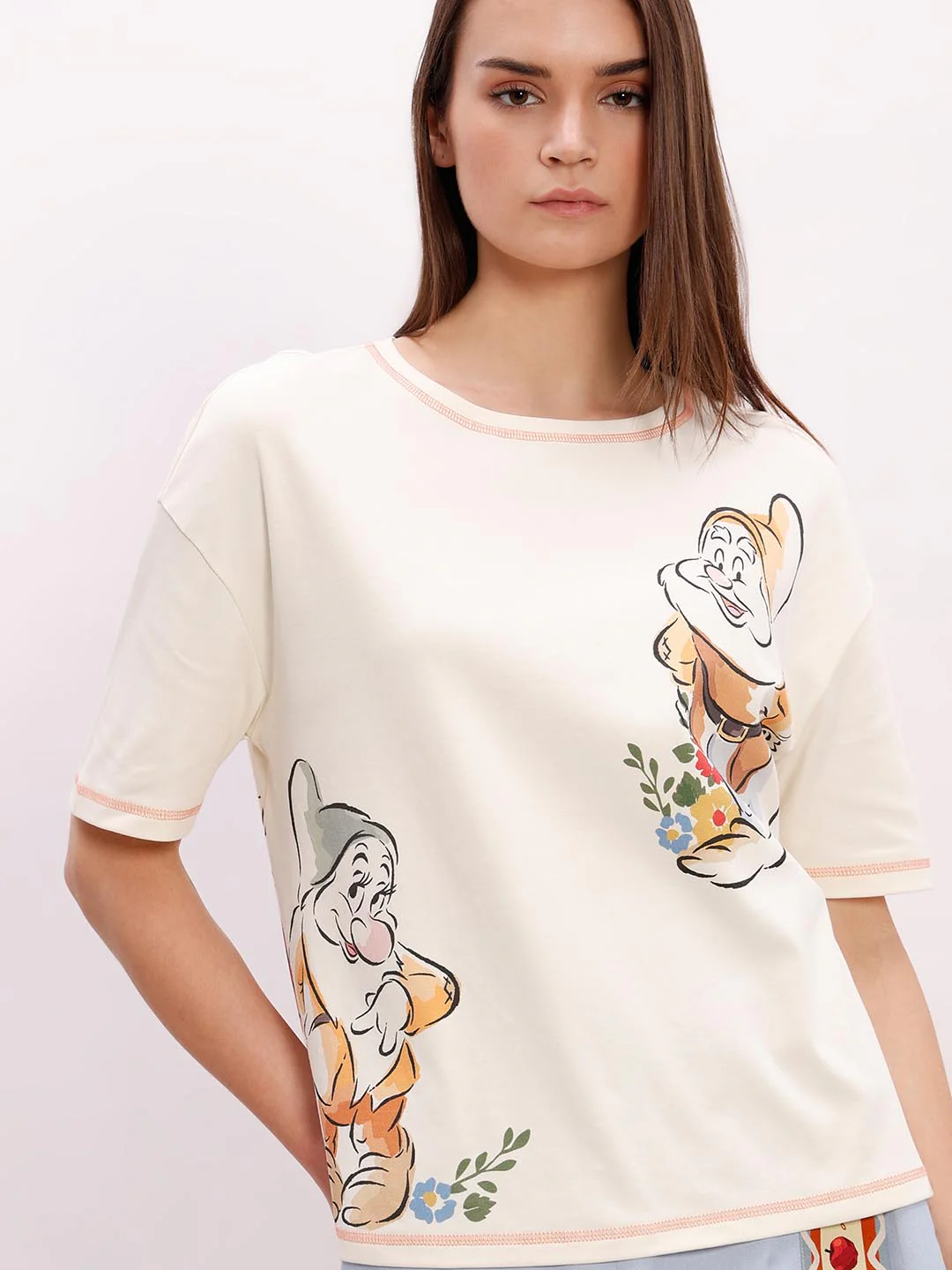 Vero Moda off-White Printed Cotton T-Shirt - Image 6