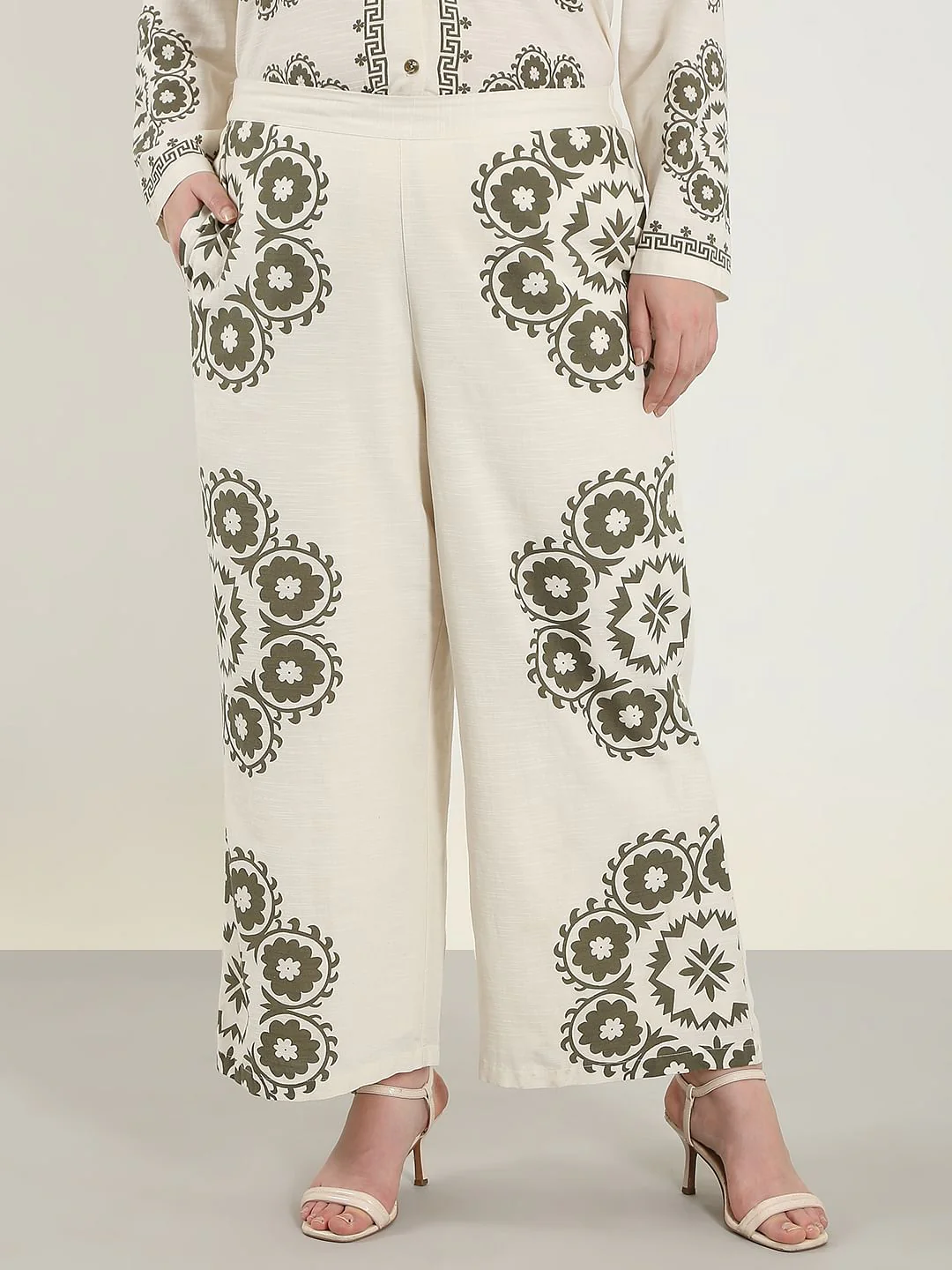 Curve Ecru Printed Co-Ord Set Pants - Image 2