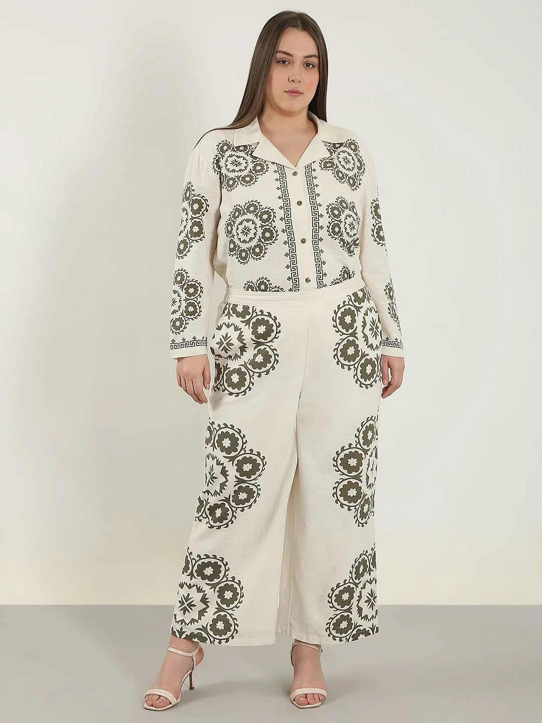 Curve Ecru Printed Co-Ord Set Pants - Image 5