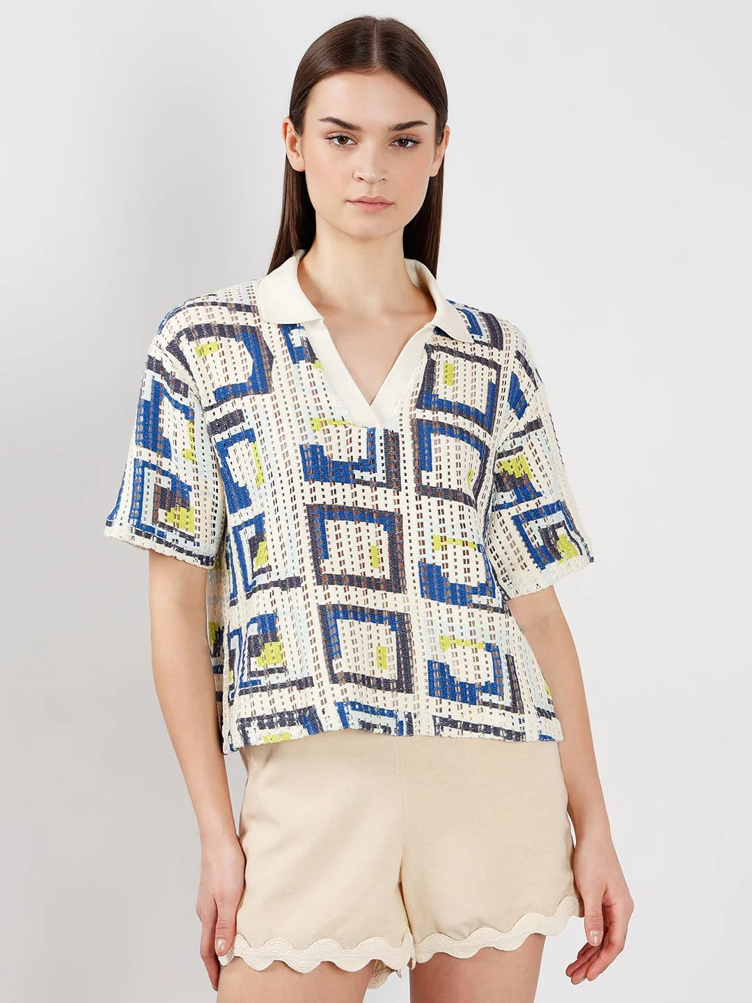 Vero Moda off-White Printed Knitted Polo - Image 2