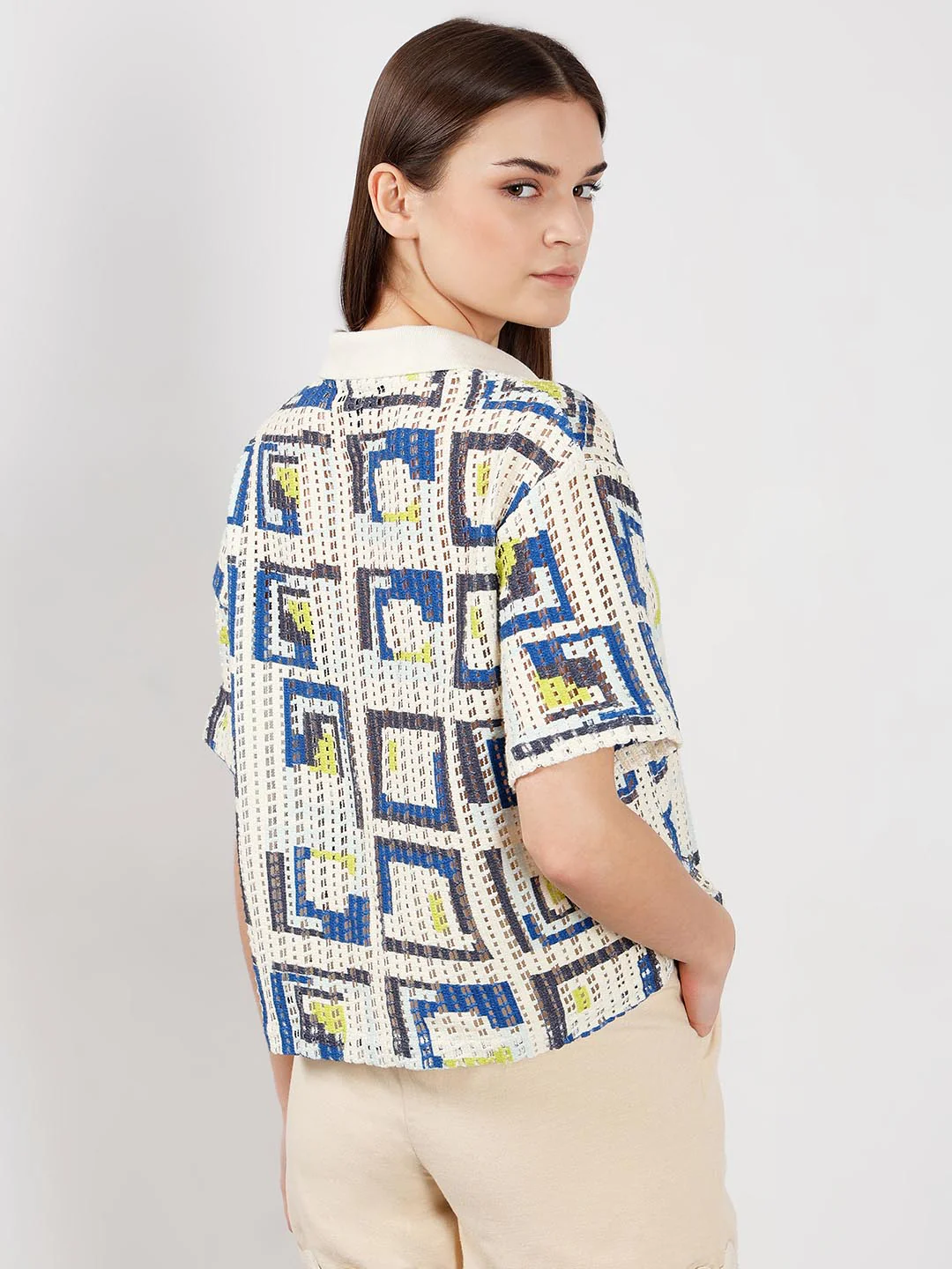 Vero Moda off-White Printed Knitted Polo - Image 3