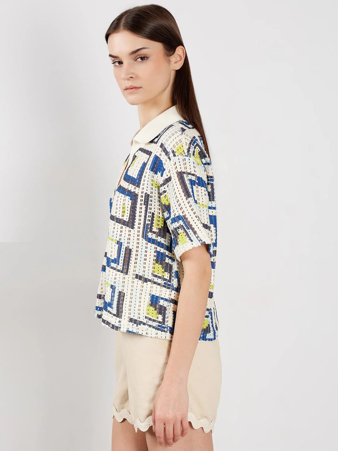 Vero Moda off-White Printed Knitted Polo - Image 4