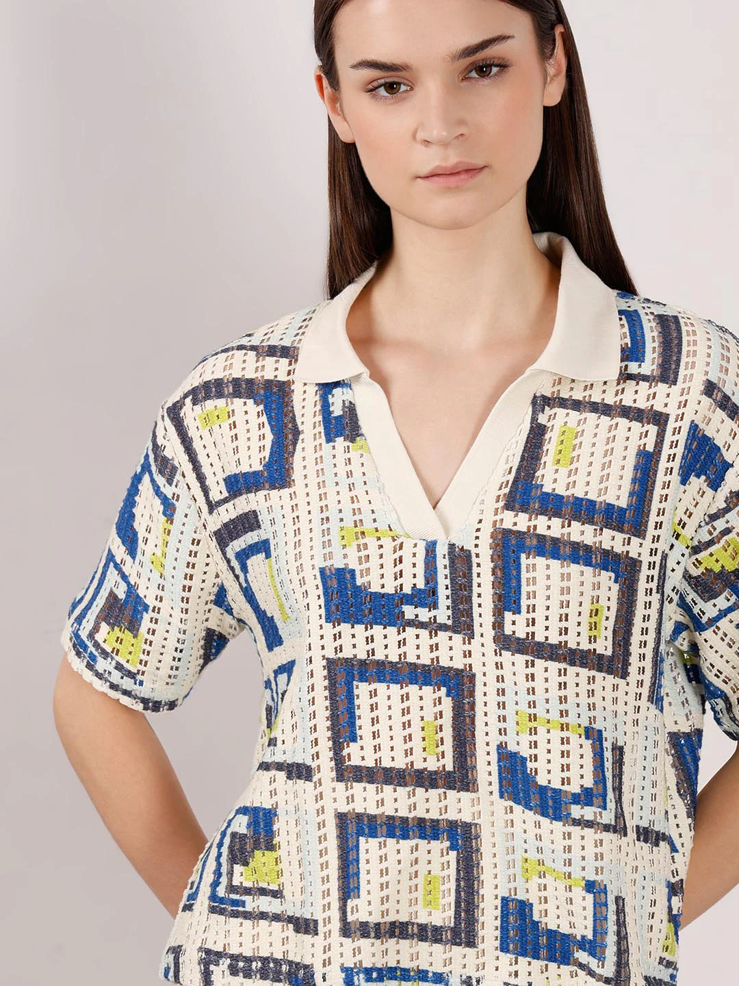 Vero Moda off-White Printed Knitted Polo - Image 6
