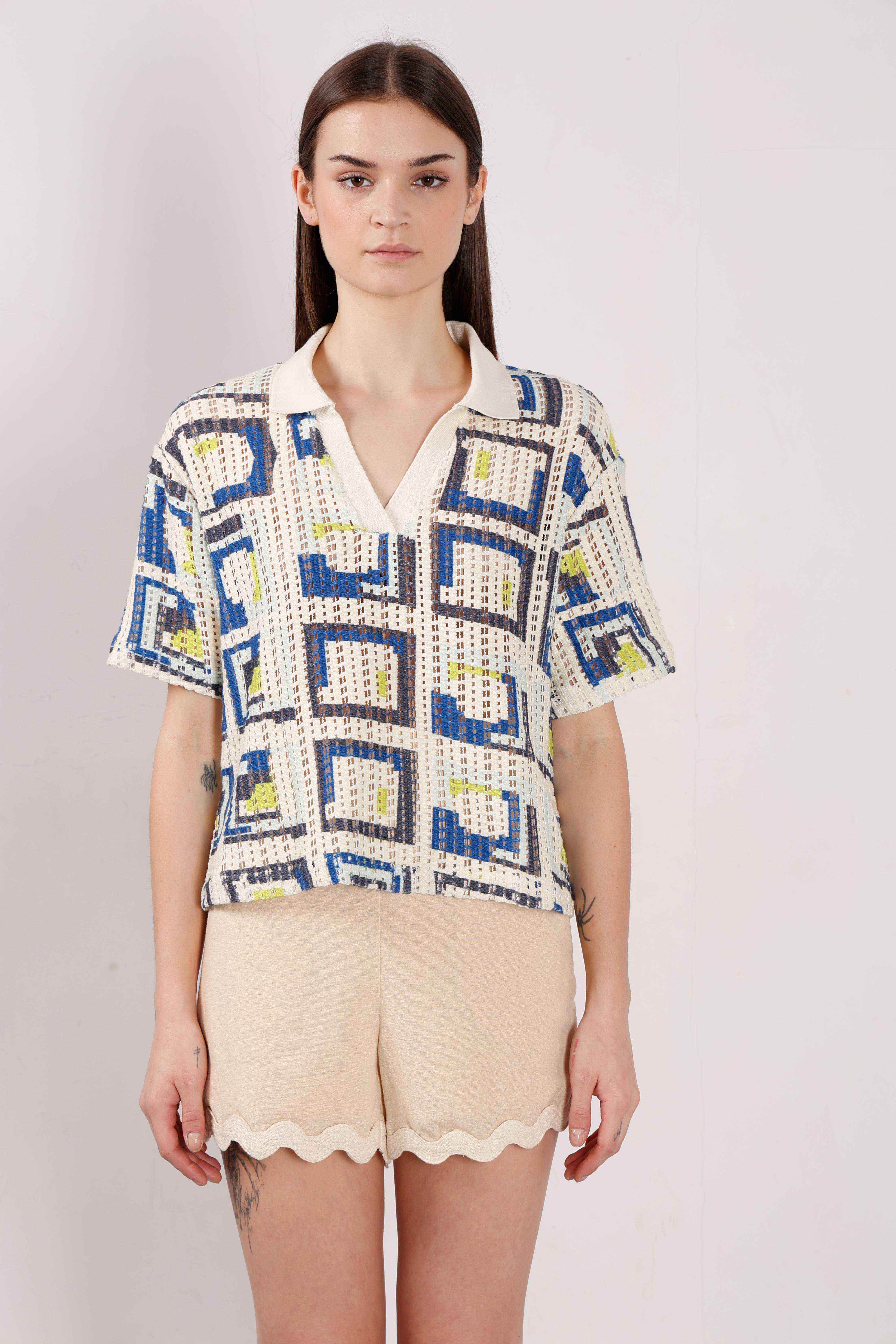 Vero Moda off-White Printed Knitted Polo - Image 9