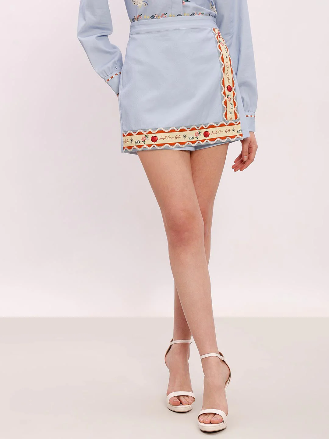 Vero Moda Blue Printed Cotton Co-Ord Set Wrap Skorts - Image 2