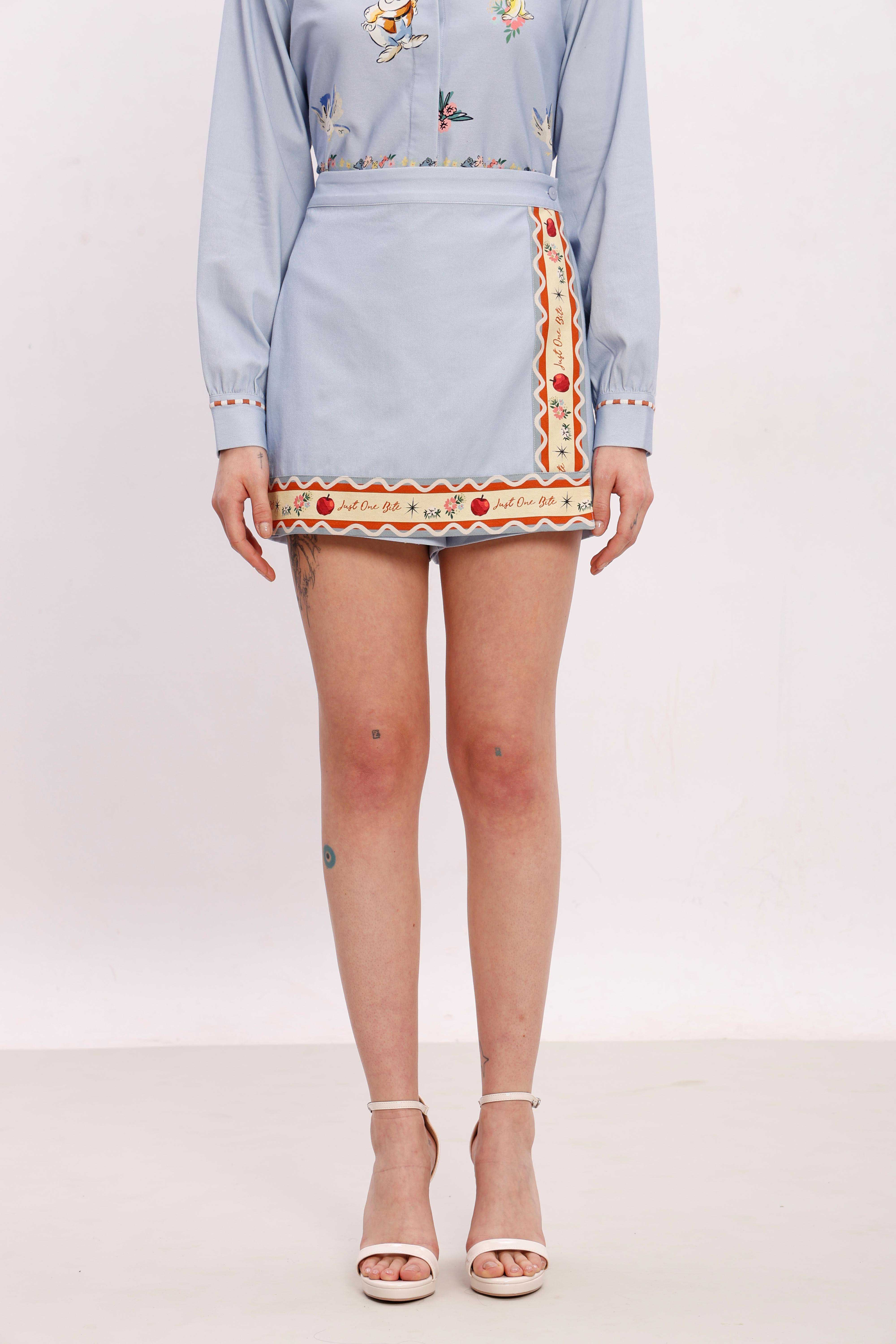 Vero Moda Blue Printed Cotton Co-Ord Set Wrap Skorts - Image 9