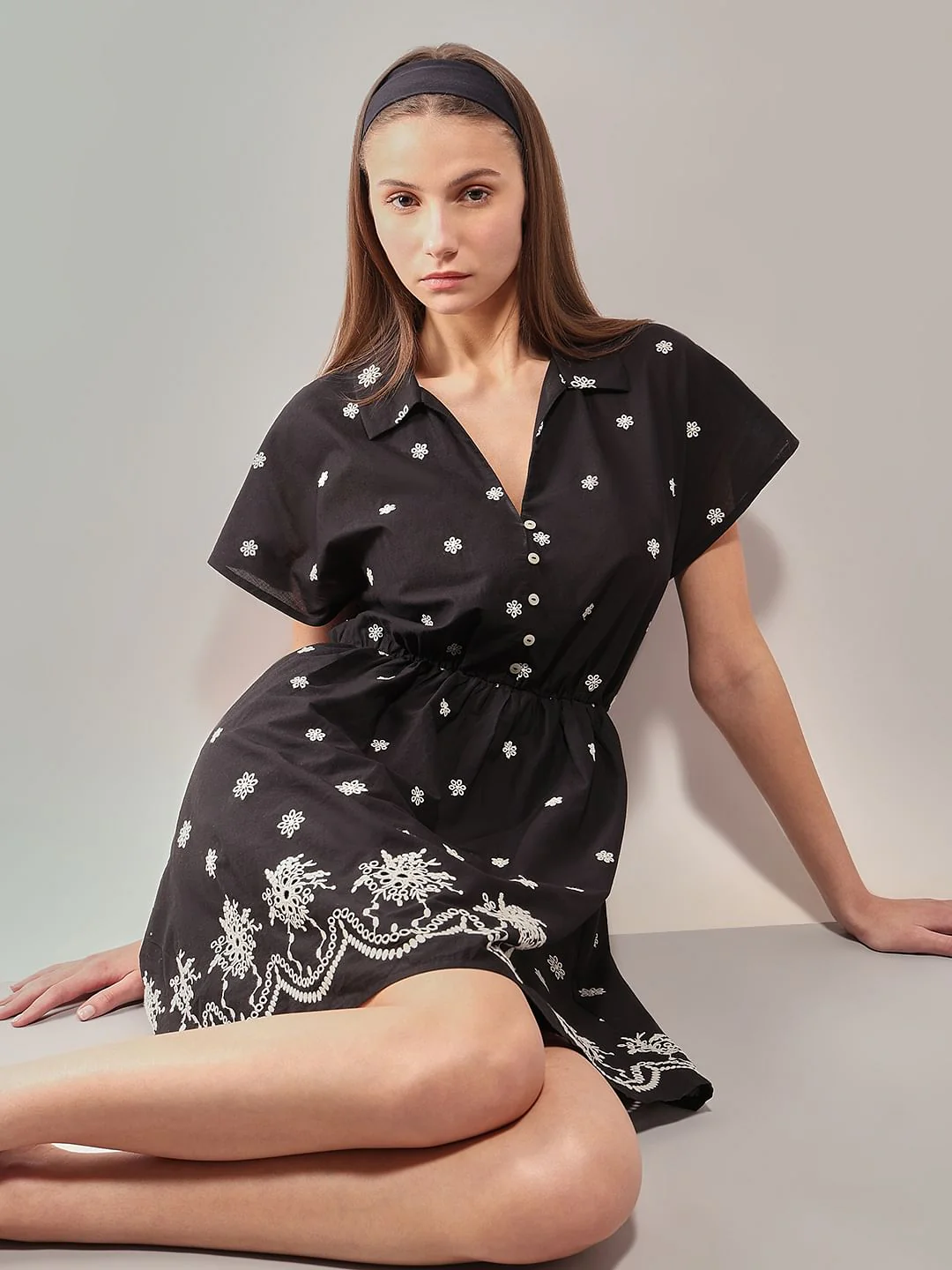 Black Embroidered Short Dress