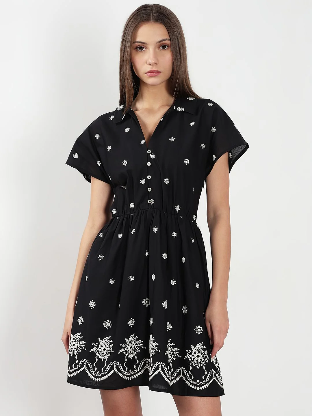 Black Embroidered Short Dress - Image 2