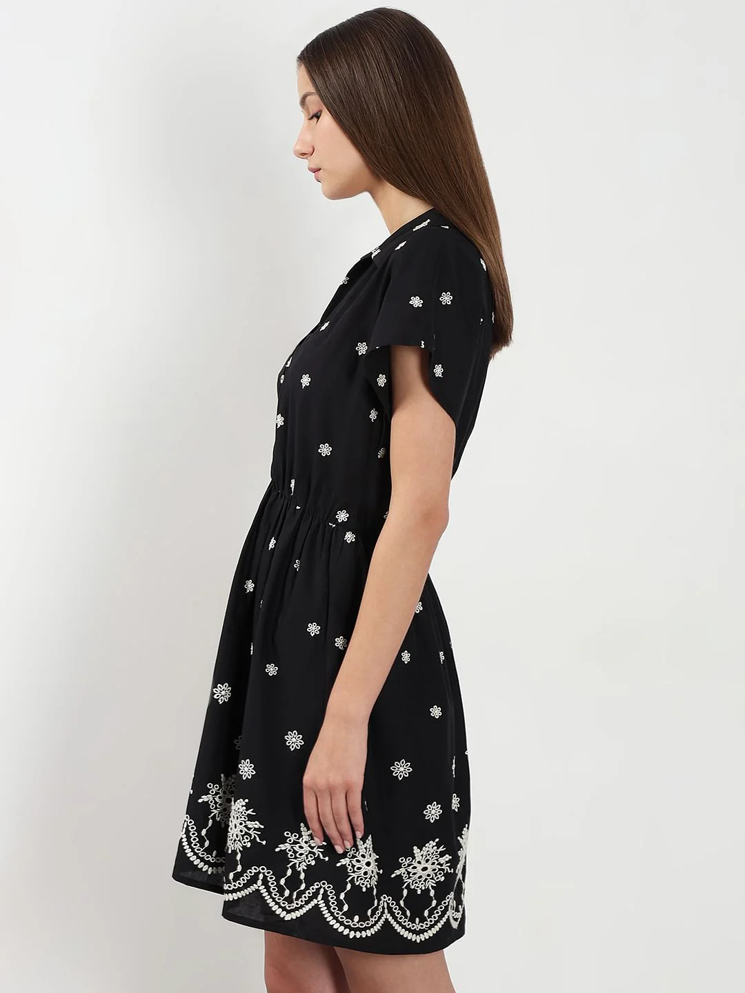 Black Embroidered Short Dress - Image 3
