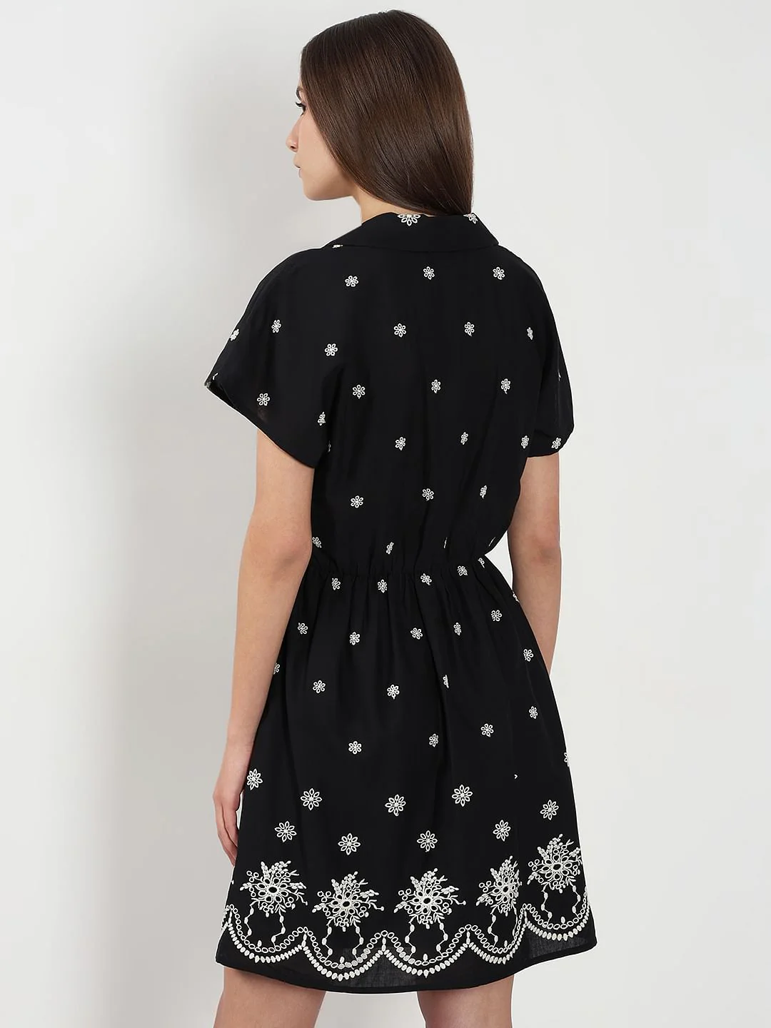 Black Embroidered Short Dress - Image 4