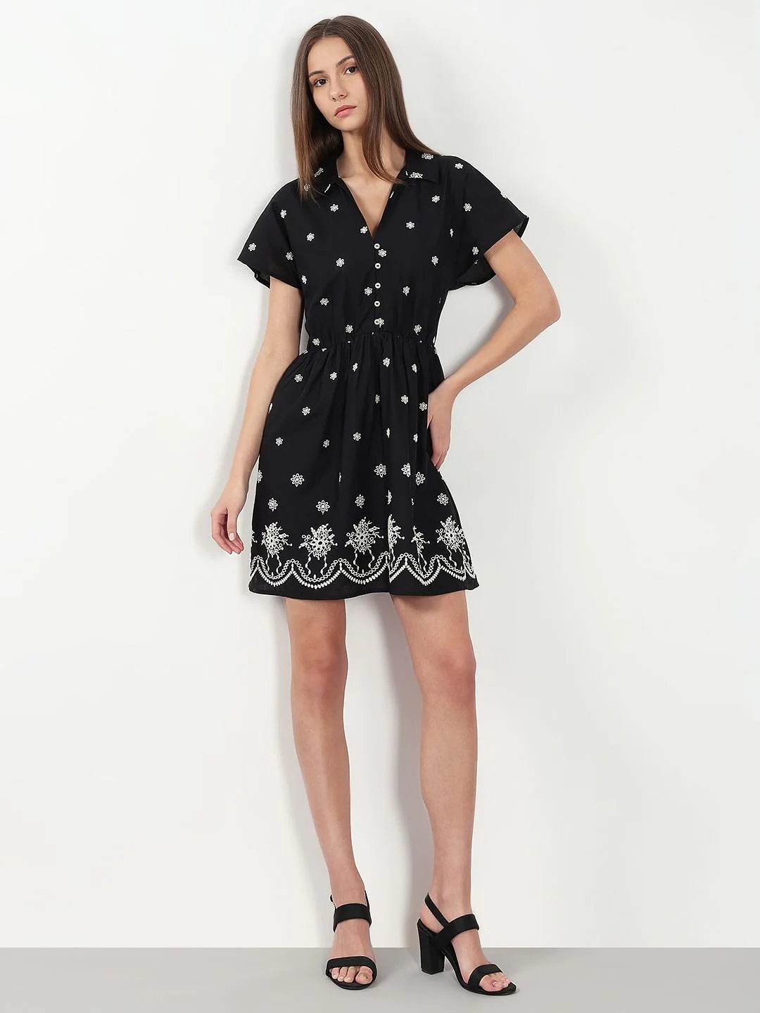 Black Embroidered Short Dress - Image 5