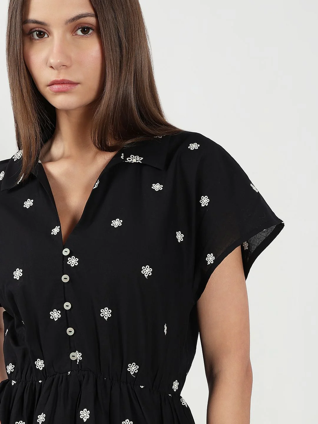 Black Embroidered Short Dress - Image 6
