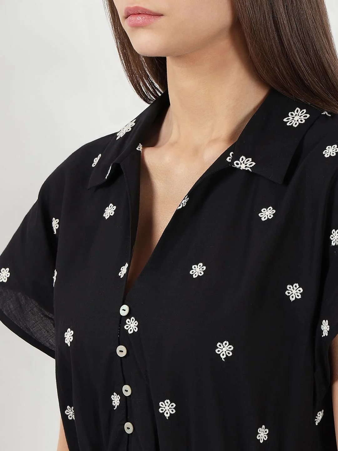 Black Embroidered Short Dress - Image 8