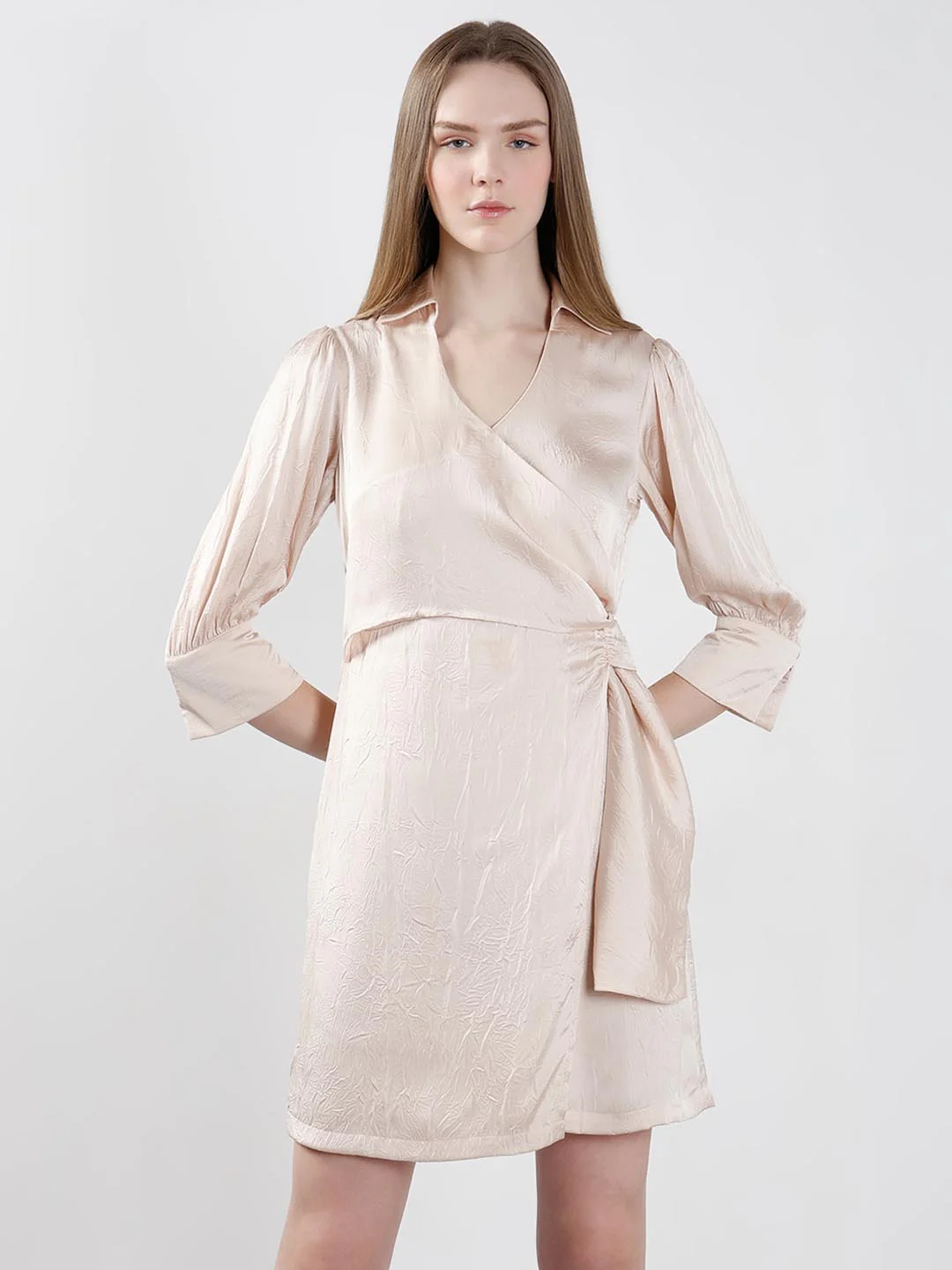 Vero Moda off-White Wrap Satin Dress - Image 2