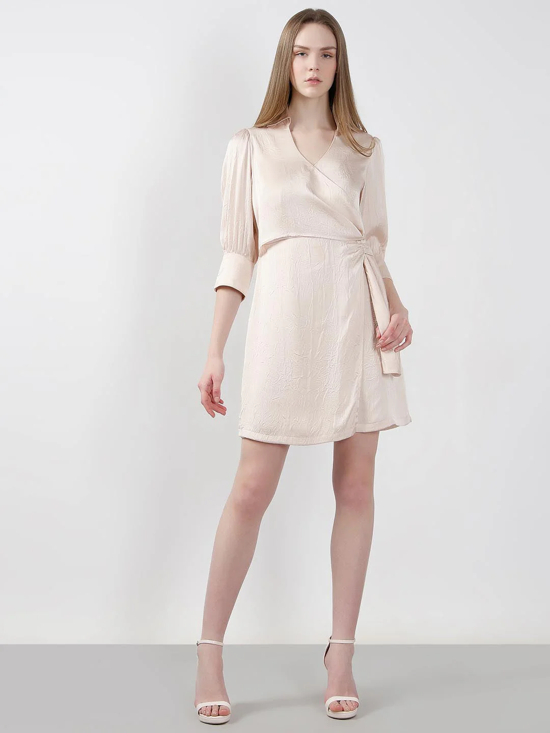 Vero Moda off-White Wrap Satin Dress - Image 5