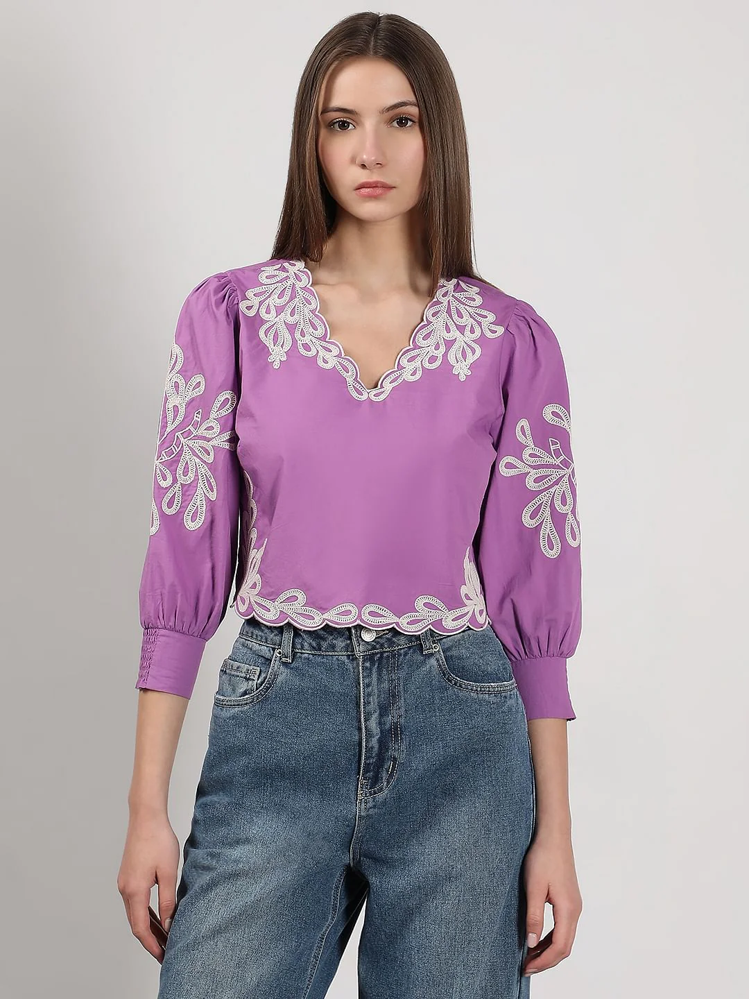 Purple Embroidered Cotton Top - Image 2